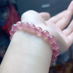 Natural Pink Crystal Women's Bracelet Peach Blossom Strawberry Crystal Women's Single Circle Bracelet Fashionable and Versatile