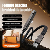 240W 2 in 1 Fast Charging Foldable Bracket Data Cable Stand Type C to Type-C OTG Data Wire For iphone 15 16 17 Samsung Xiaomi