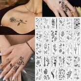 30Sheets Black Small Tattoo Stickers for Finger Flower Snake Moon Leaf Design Temporary Tattoos Fake Tattoo for Hand Body Decor