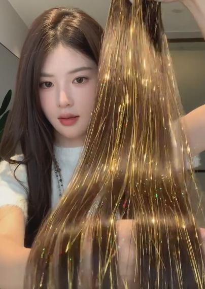 Synthetic Ear-dyed Laser Wig Piece One-card Seamless Feather Hair Extension Artifact Girl Group Stage Headdress Patch