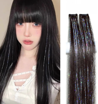 Synthetic Ear-dyed Laser Wig Piece One-card Seamless Feather Hair Extension Artifact Girl Group Stage Headdress Patch