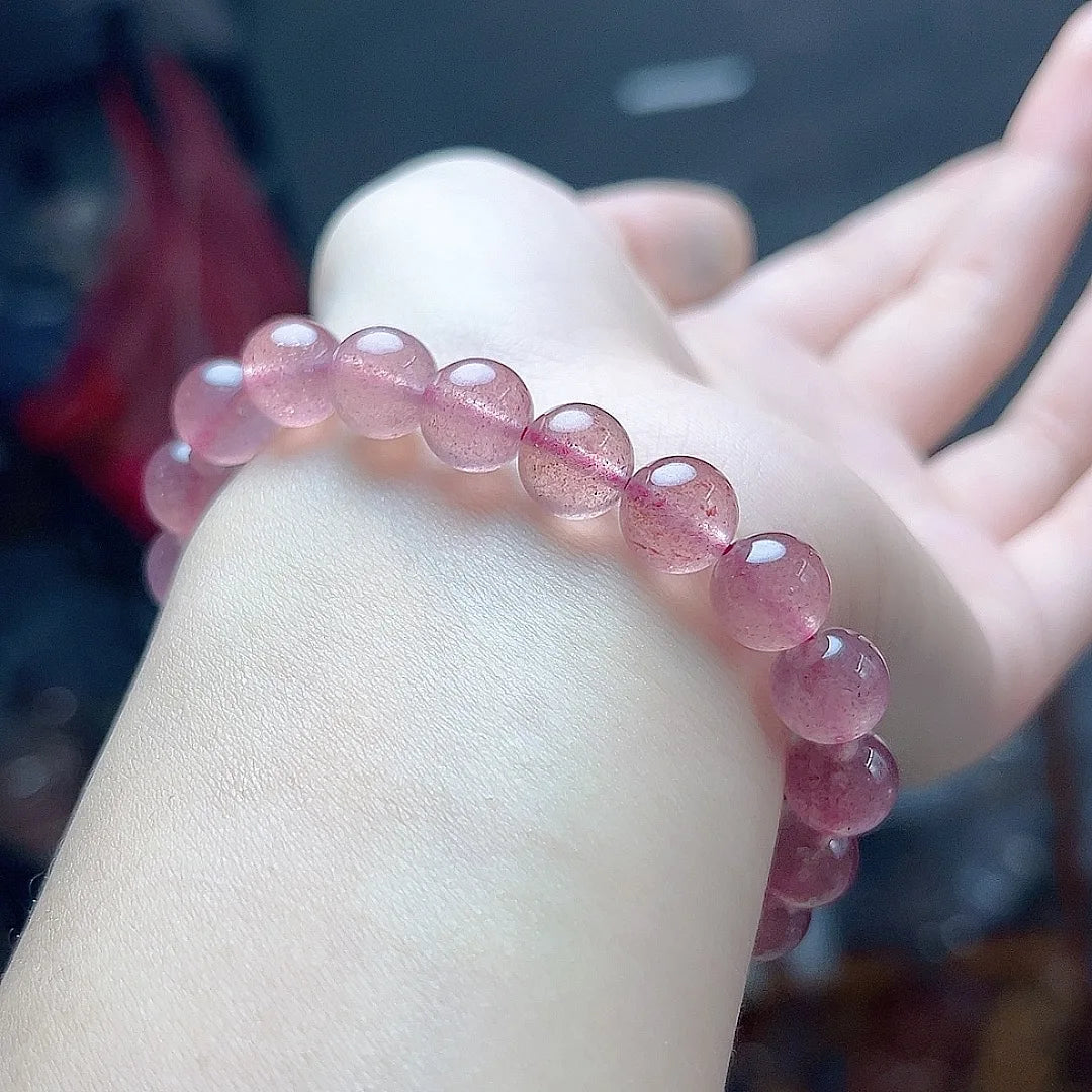 Natural Pink Crystal Women's Bracelet Peach Blossom Strawberry Crystal Women's Single Circle Bracelet Fashionable and Versatile