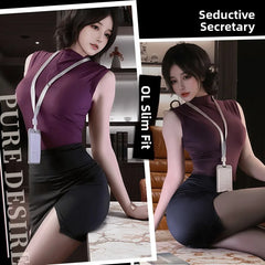 Sexy Secretary Uniform Set Women's Sleeveless Bodycon Skirt Pure Desire Spicy Girl Roleplay Costume Polyester Fabric