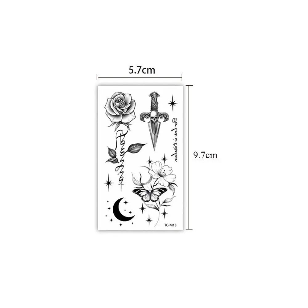 30Sheets Black Small Tattoo Stickers for Finger Flower Snake Moon Leaf Design Temporary Tattoos Fake Tattoo for Hand Body Decor