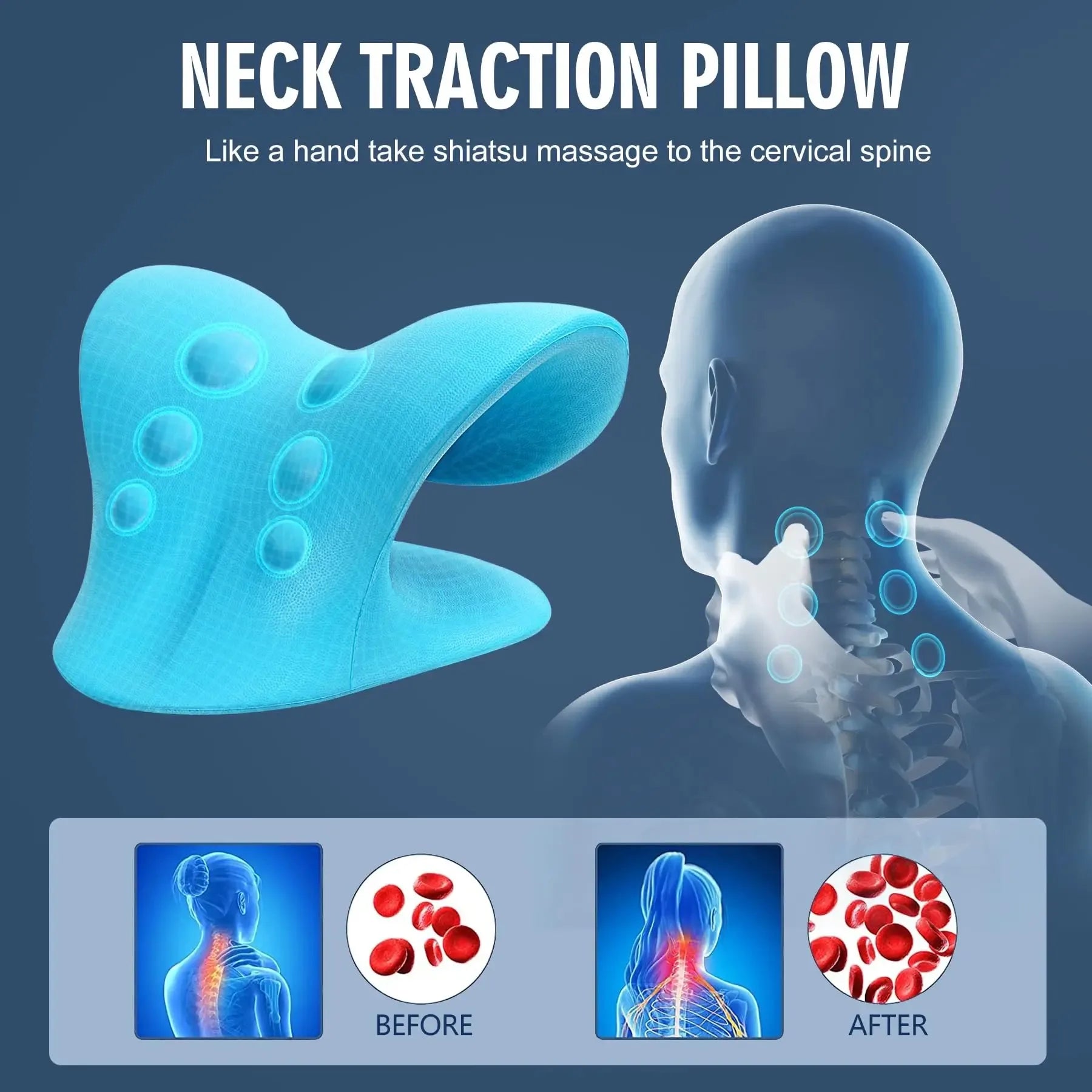 Cervical Neck Traction Pillow - Ergonomic Neck Stretcher for Pain Relief & Spine Alignment, Portable Neck Relaxer for Home