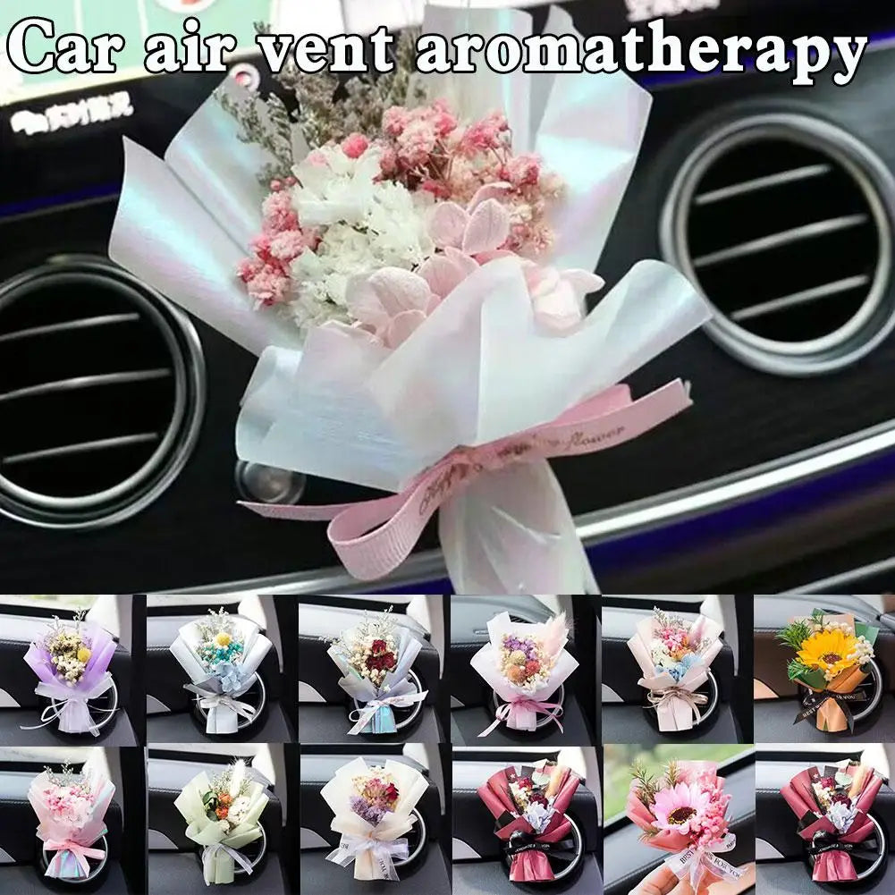 Valentine's Day Dried Flowers Bouquet Auto Perfume Air Vent Clip Mini Bouquet Eternal Flower Car Interior Ornament Holiday Gifts