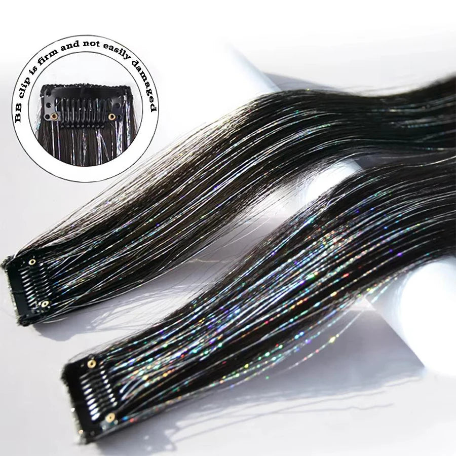 Synthetic Ear-dyed Laser Wig Piece One-card Seamless Feather Hair Extension Artifact Girl Group Stage Headdress Patch