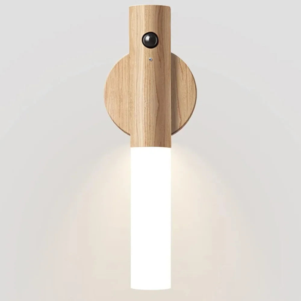 Magnetic Wall Sconces Light Motion Sensor Rechargeable no wiring Lights Wooden For Home Room Decor Bedroom Stair Night Lighting