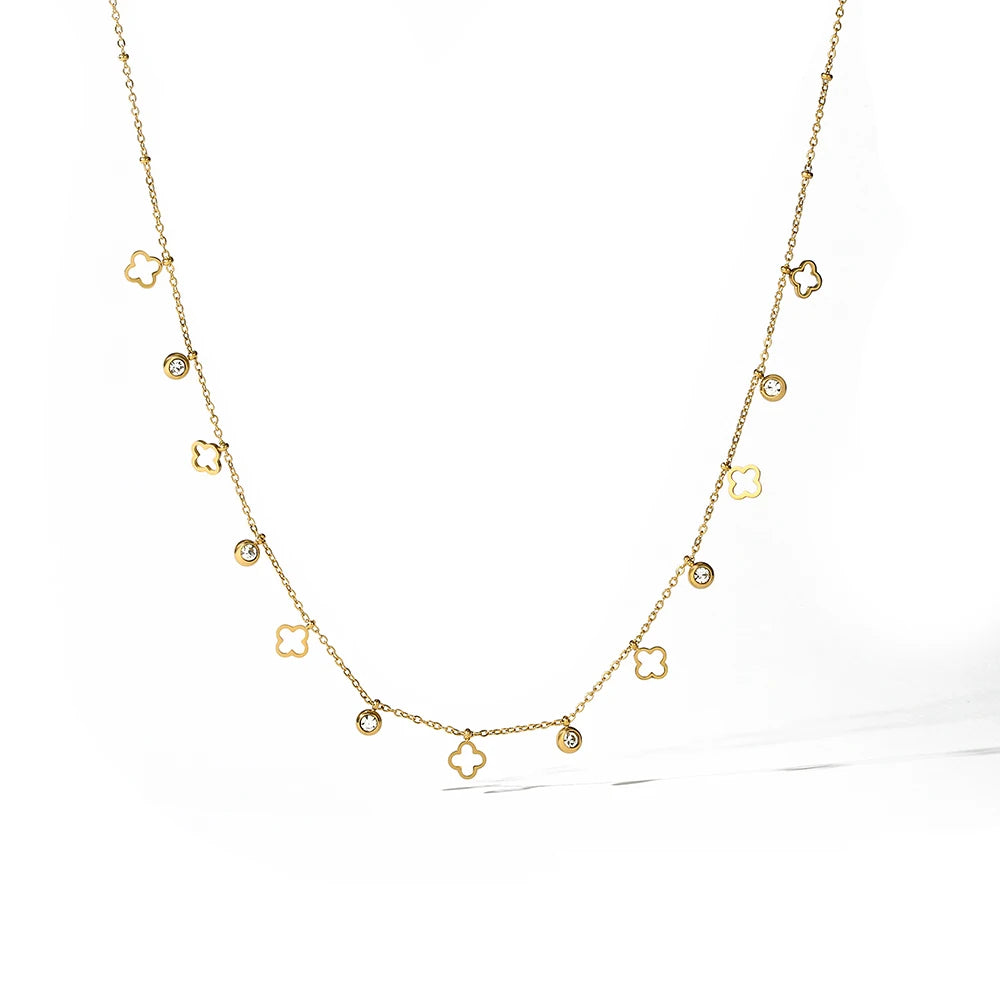 NEWBUY Trendy Gold Color Evil Eye Star Flower Choker Necklace For Women Girl High Quality Stainless Steel CZ Party Jewelry
