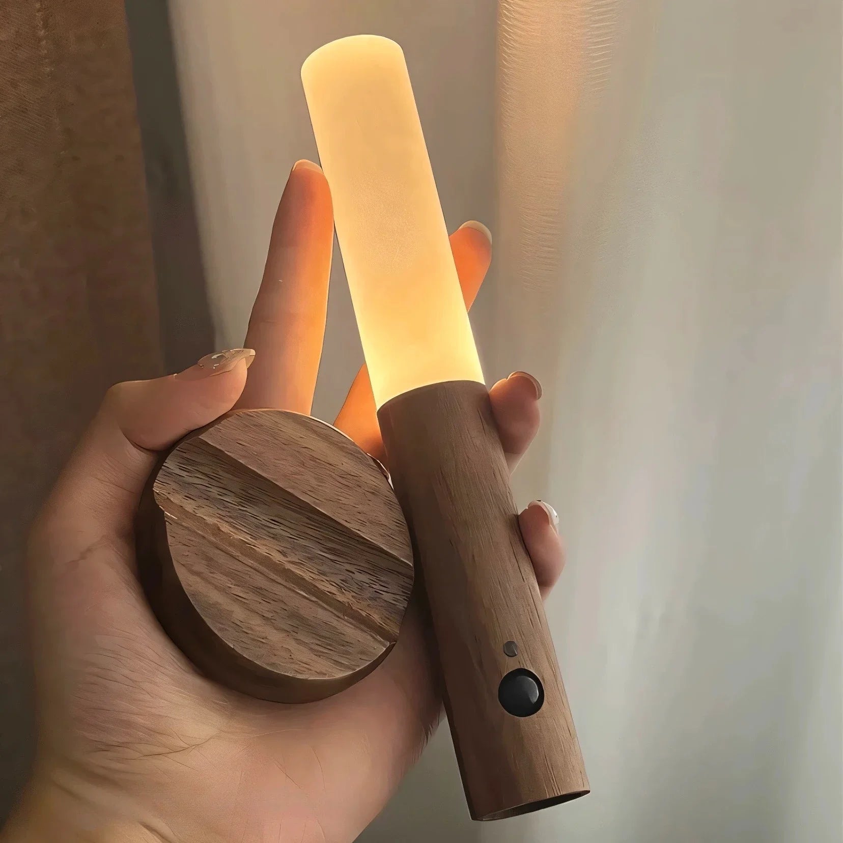 Magnetic Wall Sconces Light Motion Sensor Rechargeable no wiring Lights Wooden For Home Room Decor Bedroom Stair Night Lighting