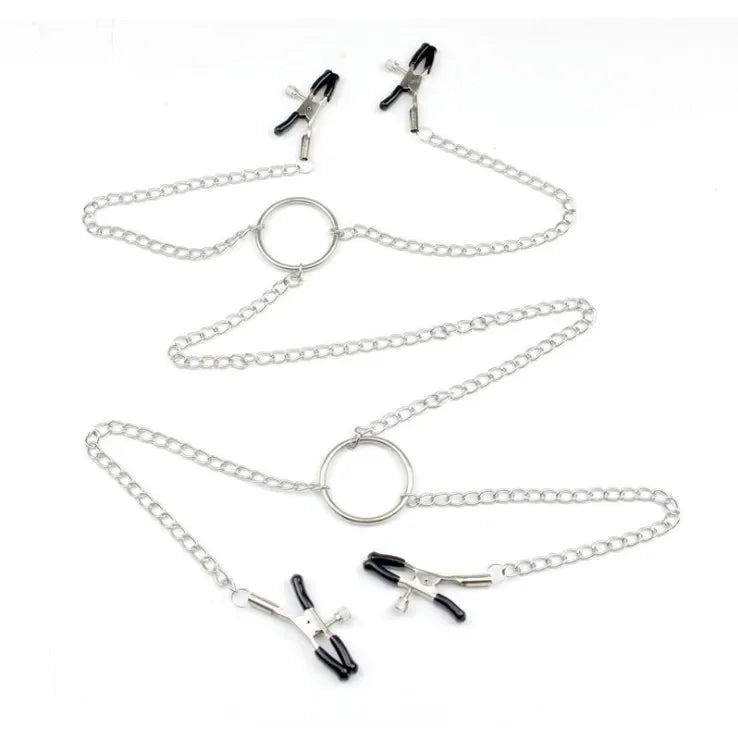 1 Pair Metal Bondage Nipple Clamps Chain Nipple Clips Labia Clamps Slave BDSM Women Toys Adult Sex Games Vagina Labia Spreader