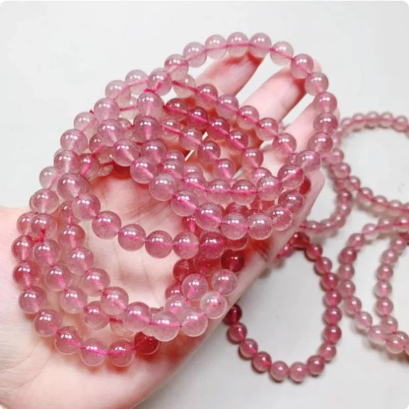 Natural Pink Crystal Women's Bracelet Peach Blossom Strawberry Crystal Women's Single Circle Bracelet Fashionable and Versatile