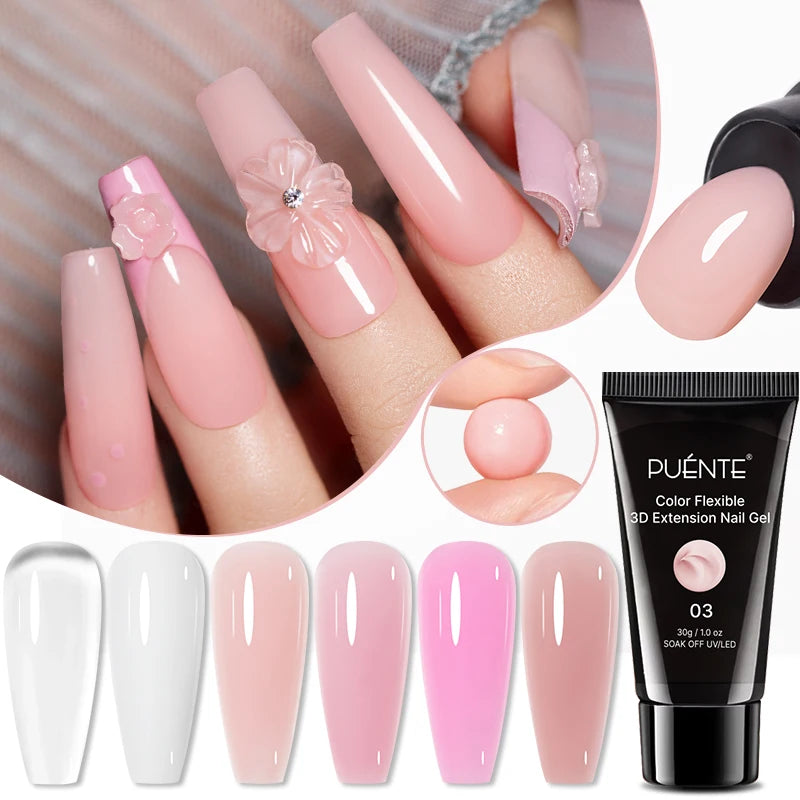 30g Non-Stick Hand Extension Nail Gel Clear White Pink Colors Solid Hard Gel For Building Nails 3D Carving UV Gel For Manicure