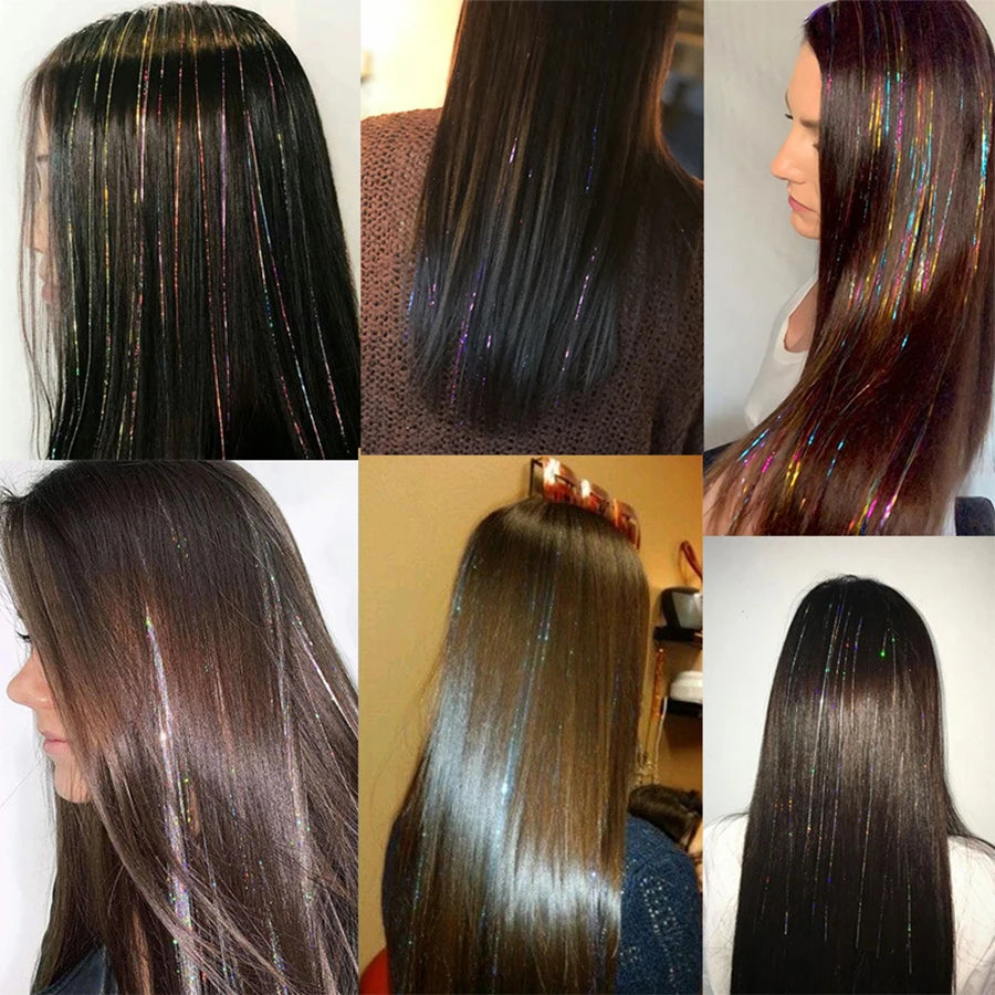 Synthetic Ear-dyed Laser Wig Piece One-card Seamless Feather Hair Extension Artifact Girl Group Stage Headdress Patch