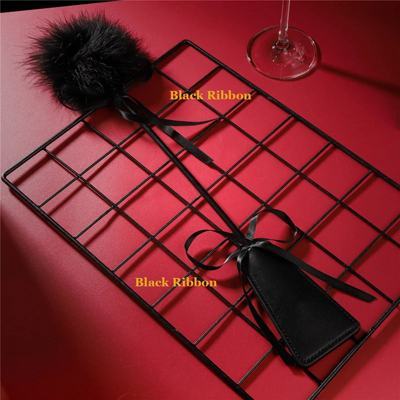Black Flirting Feather Bdsm PU Leather Whip Bdsm Spanking Flogger Horse Whip Slave Bondage Restraints Sex Toys For Women Couples