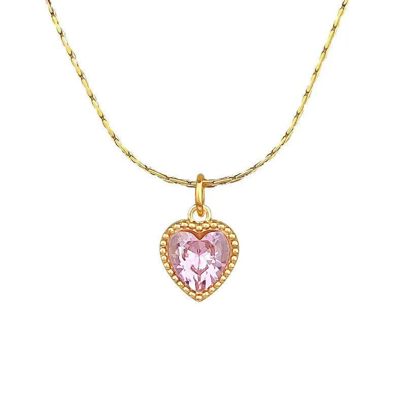 18K Gold Plated Heart Crystal Pendant Necklace For Women Titanium Steel Anti-tarnish Couple Wedding Anniversary Gifts Jewelry