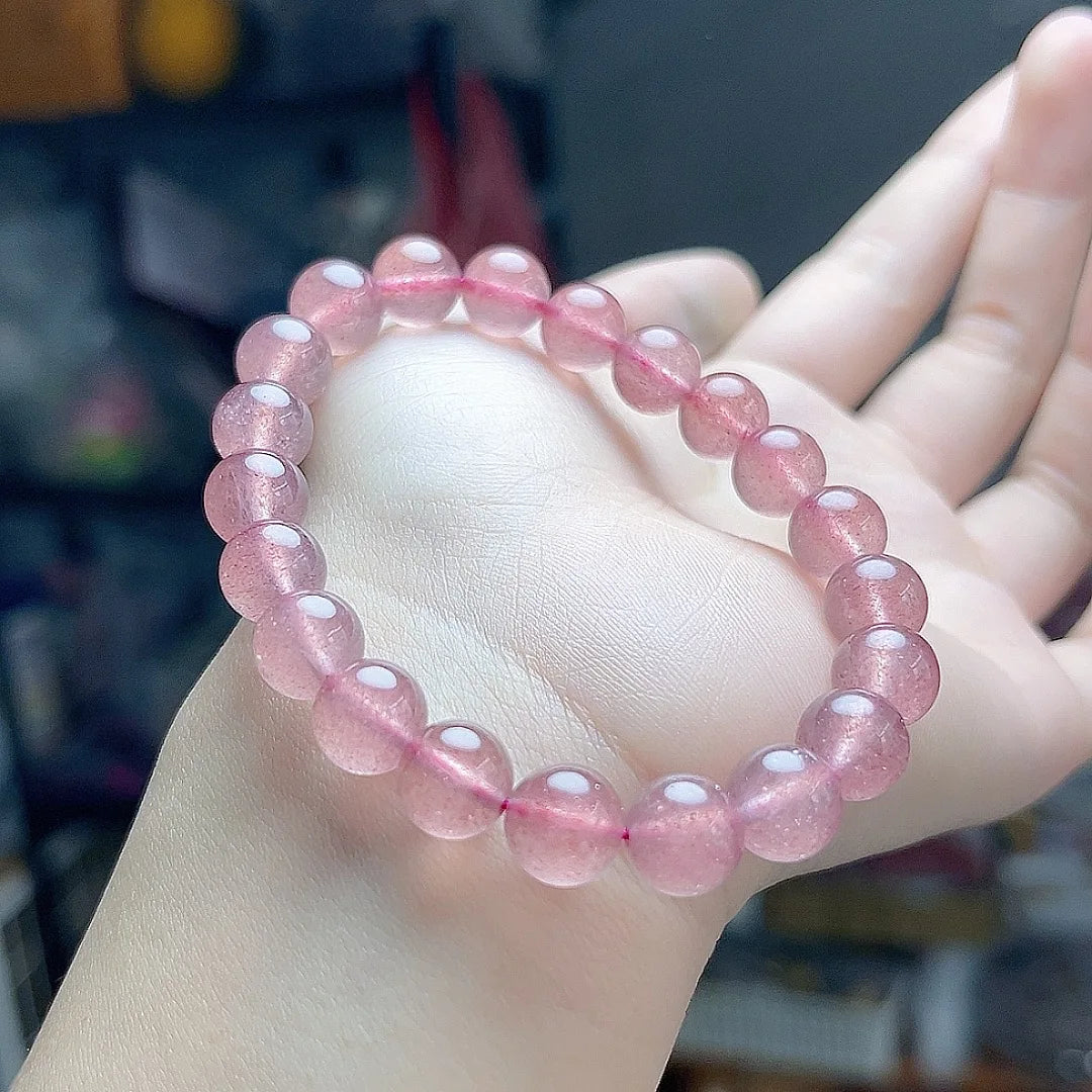 Natural Pink Crystal Women's Bracelet Peach Blossom Strawberry Crystal Women's Single Circle Bracelet Fashionable and Versatile