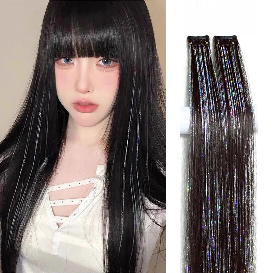Synthetic Ear-dyed Laser Wig Piece One-card Seamless Feather Hair Extension Artifact Girl Group Stage Headdress Patch