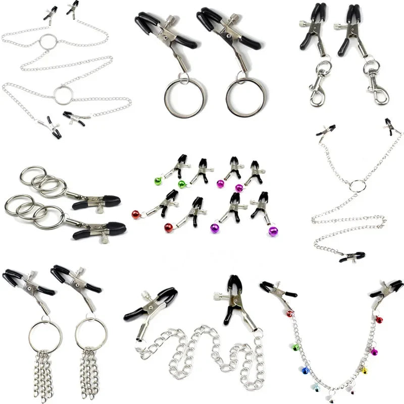 1 Pair Metal Bondage Nipple Clamps Chain Nipple Clips Labia Clamps Slave BDSM Women Toys Adult Sex Games Vagina Labia Spreader