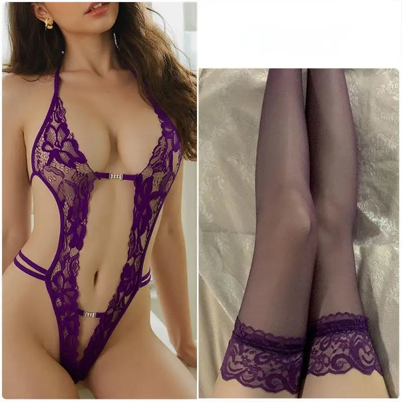 Sexy Lingerie The Fiery Lace Off-The-Neck Jumpsuit Passionate No-Take Pajamas Available Sexy Clothes Women Lingerie Hot
