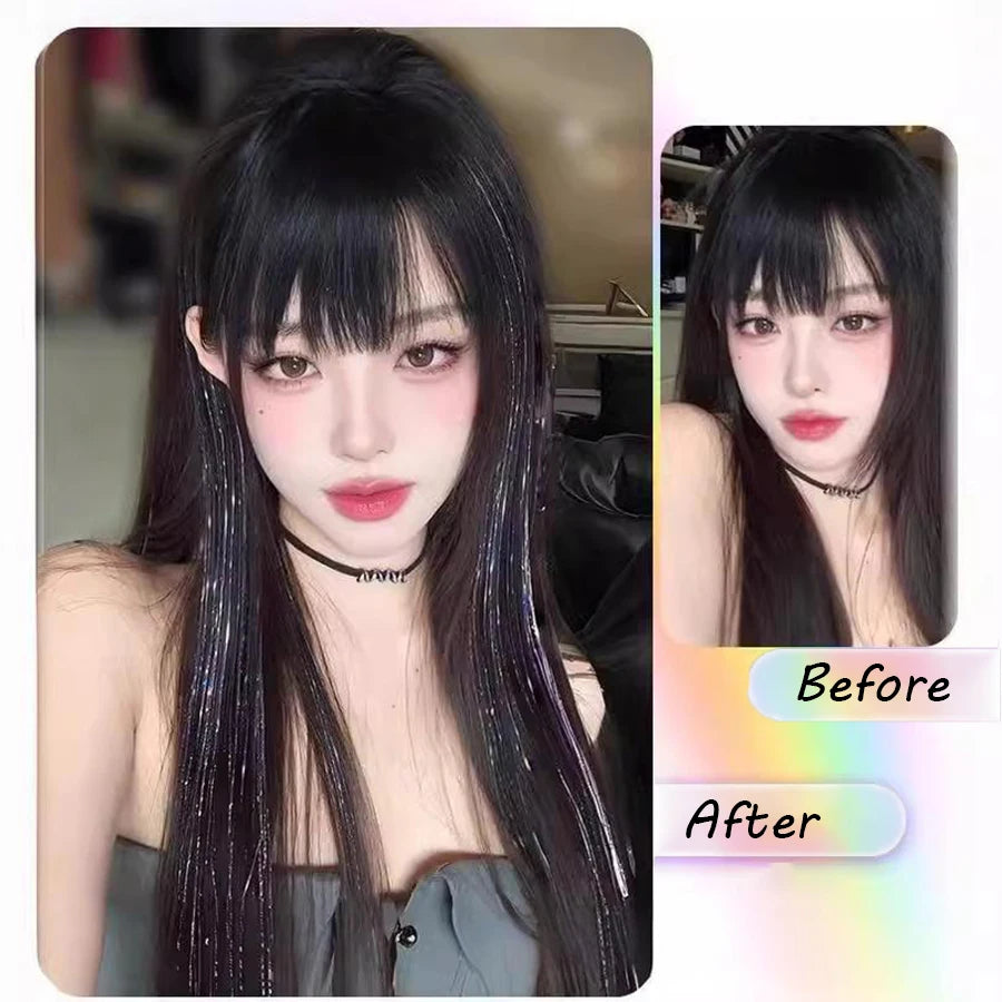 Synthetic Ear-dyed Laser Wig Piece One-card Seamless Feather Hair Extension Artifact Girl Group Stage Headdress Patch
