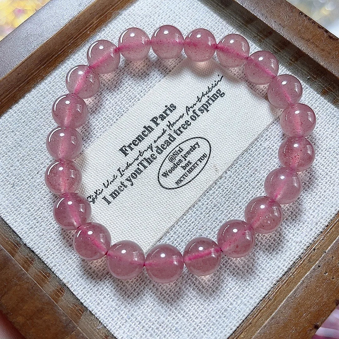 Natural Pink Crystal Women's Bracelet Peach Blossom Strawberry Crystal Women's Single Circle Bracelet Fashionable and Versatile