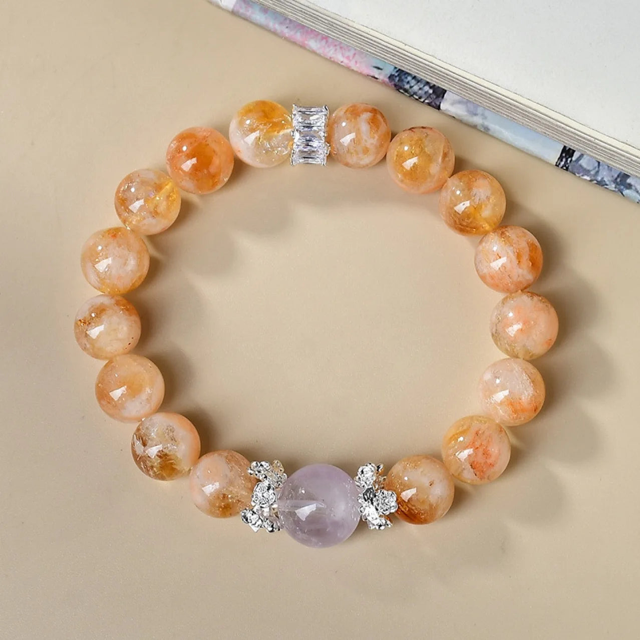 Natural Yellow Tower Crystal Purple Quartz Main Bead Bracelet Fashion Original Design Ladies Style Hand Chain TikTok Bestseller