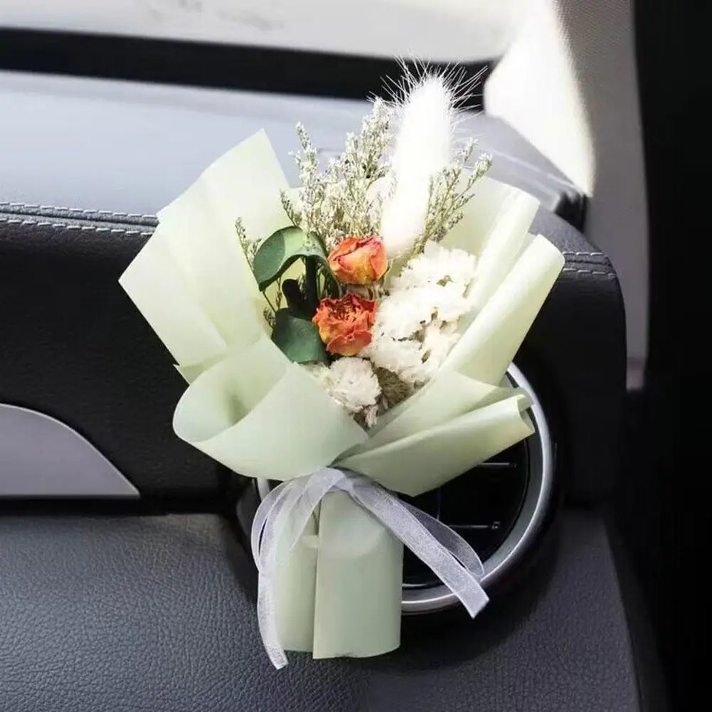 Valentine's Day Dried Flowers Bouquet Auto Perfume Air Vent Clip Mini Bouquet Eternal Flower Car Interior Ornament Holiday Gifts