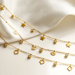 NEWBUY Trendy Gold Color Evil Eye Star Flower Choker Necklace For Women Girl High Quality Stainless Steel CZ Party Jewelry