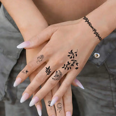 30Sheets Black Small Tattoo Stickers for Finger Flower Snake Moon Leaf Design Temporary Tattoos Fake Tattoo for Hand Body Decor