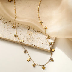 NEWBUY Trendy Gold Color Evil Eye Star Flower Choker Necklace For Women Girl High Quality Stainless Steel CZ Party Jewelry