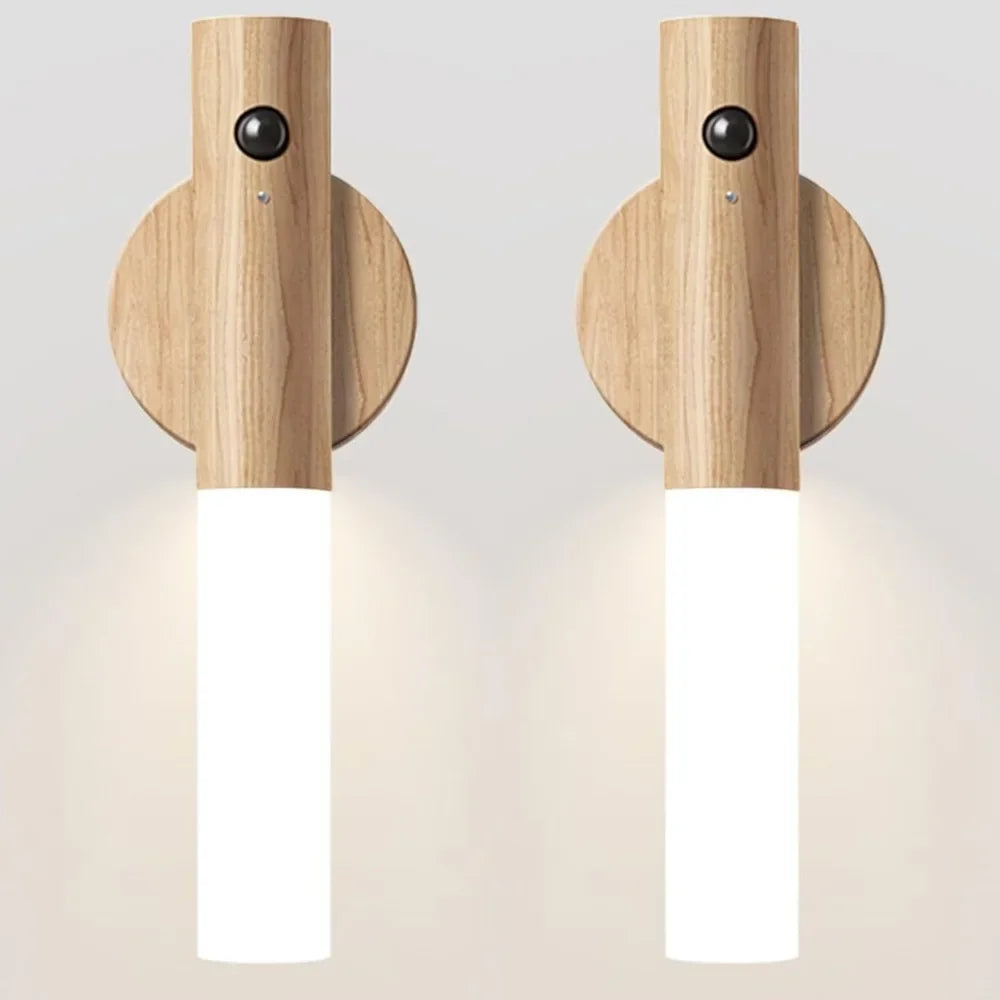 Magnetic Wall Sconces Light Motion Sensor Rechargeable no wiring Lights Wooden For Home Room Decor Bedroom Stair Night Lighting