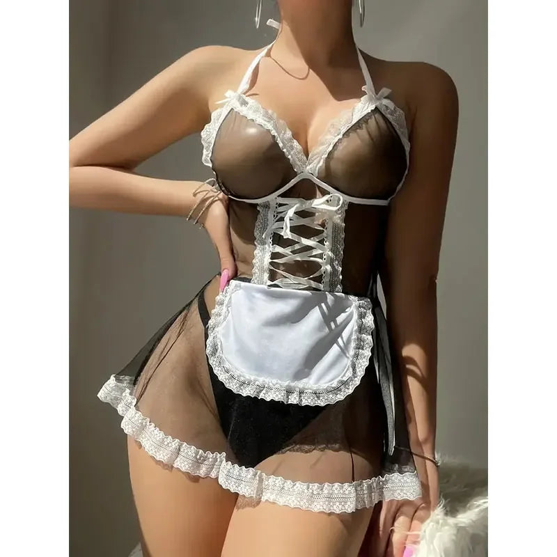 Women Sexy Lingerie Cute Bride Role Play Outfits Porn Cosplay Wedding Dress Crotchless Bodysuit Erotic Babydoll Costume Sets