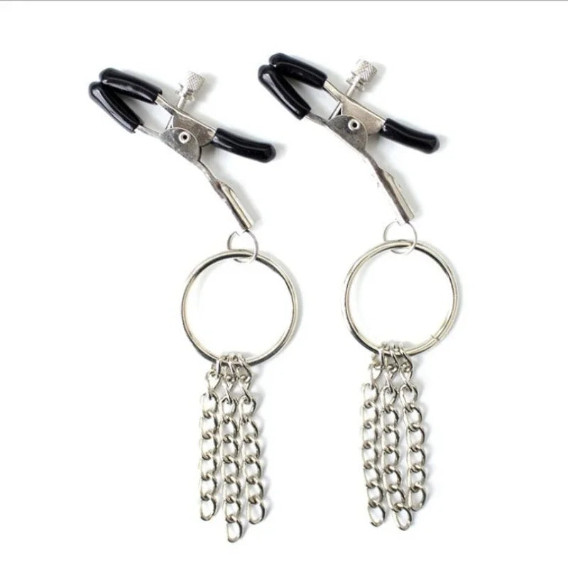 1 Pair Metal Bondage Nipple Clamps Chain Nipple Clips Labia Clamps Slave BDSM Women Toys Adult Sex Games Vagina Labia Spreader