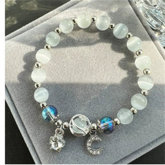 Niche Design Star Chain Tassel Bracelet for Women Fantasy Blue Crystal Beads Elastic Rope Bracelet Best Friend Jewelry Gifts
