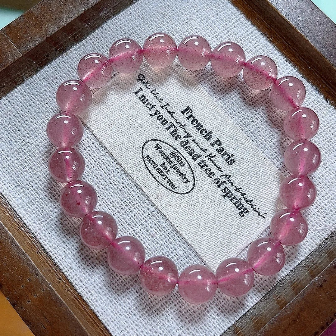 Natural Pink Crystal Women's Bracelet Peach Blossom Strawberry Crystal Women's Single Circle Bracelet Fashionable and Versatile