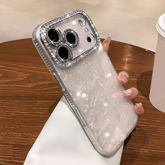 Shell Pattern Glitter Phone Case For iPhone 16 17 Pro 15 13 11 12 14 Pro Max Plus Air Diamond Laser Love Heart Shockproof Cover